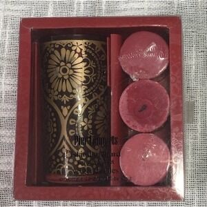 Pier 1 Imports Glass Votive Candle Holder Set Gold Floral Red Candles Decor